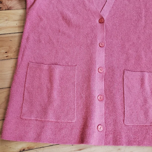 Eileen Fisher Organic Linen Crepe Stretch Boyfriend Cardigan "Coral" - Picture 4 of 10